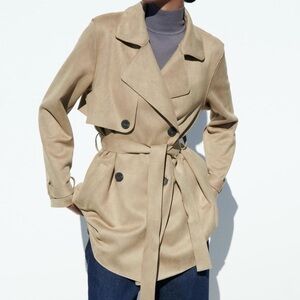 Zara Faux Suede Belted Trench Coat